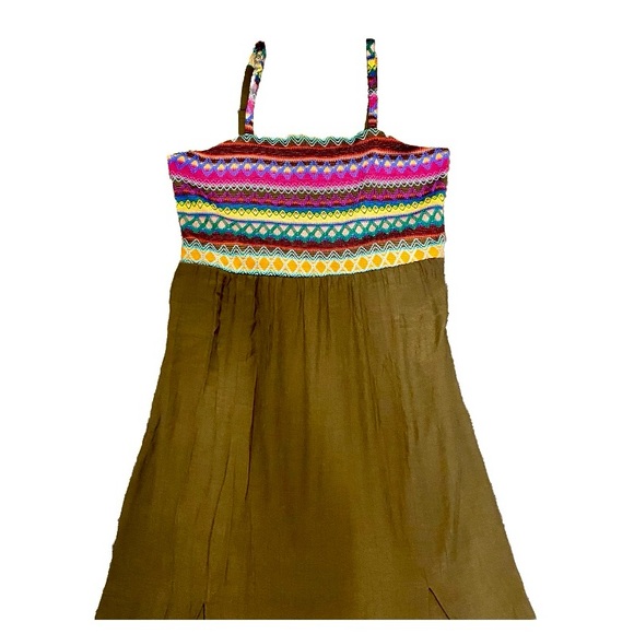 Cato Crochet Top Maxi Dress 👗 Sz L Brown Green & Pink NWOT - Picture 3 of 8